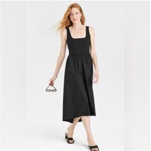 Madewell Square Neck Knit Tank Midi Dress in True Black Size Medium NK516 NEW